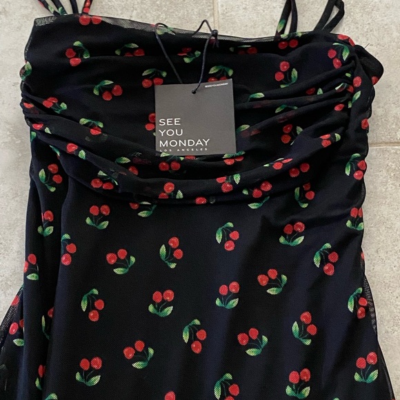 Cherry Print Black Maxi Dress - Picture 2 of 10